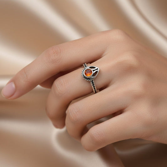 Amber Flame Ring - Zirak Silver