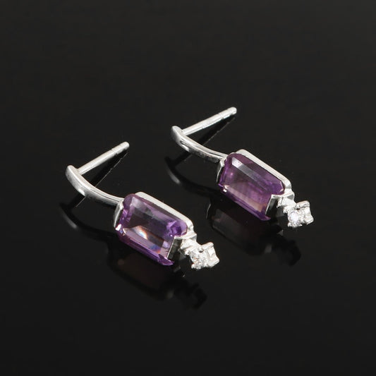 Amethyst Stud Drops - Zirak Silver