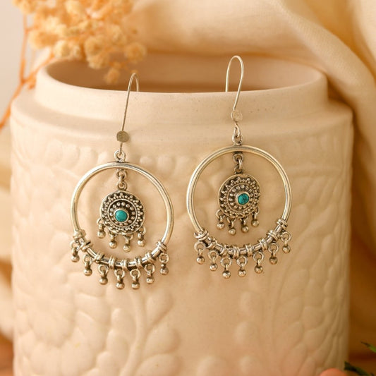 Anika Turquoise Mandala Hoops - Zirak Silver