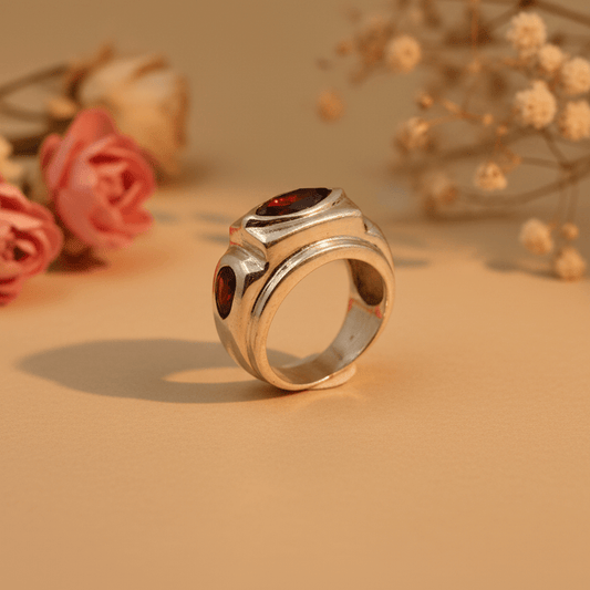 Arun Chunky Garnet Ring - Zirak Silver