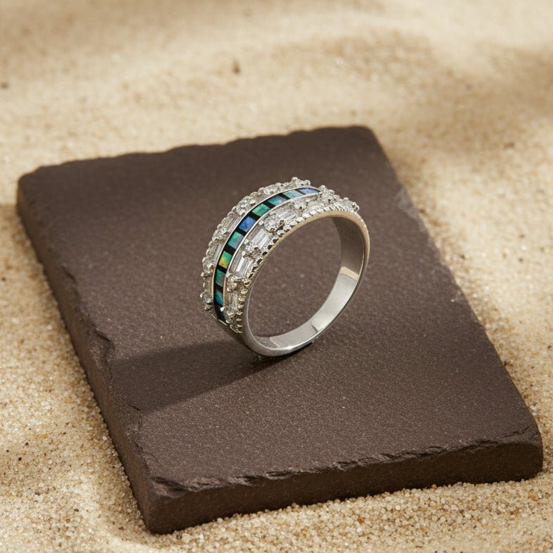 Aurora Inlay Silver Band Ring - Zirak Silver