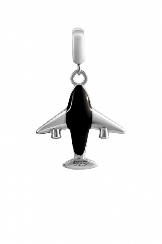 Black Airplane Charm in 925 Silver | Travel Enamel Pendant - Zirak Silver