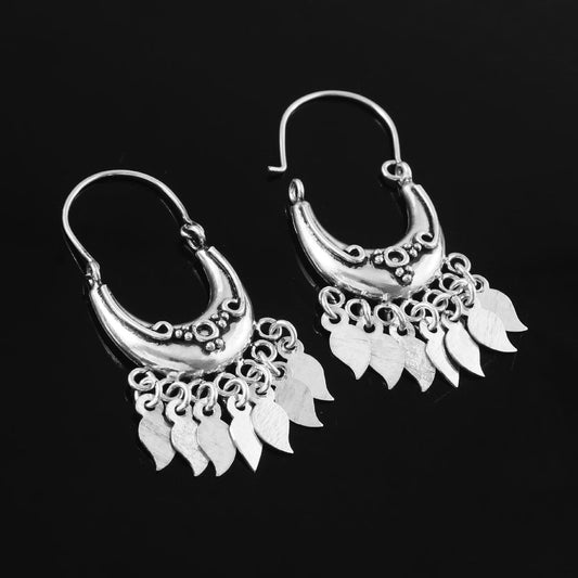 Bohemian Tribal Leaf Drop 925 Silver Earrings - Zirak Silver