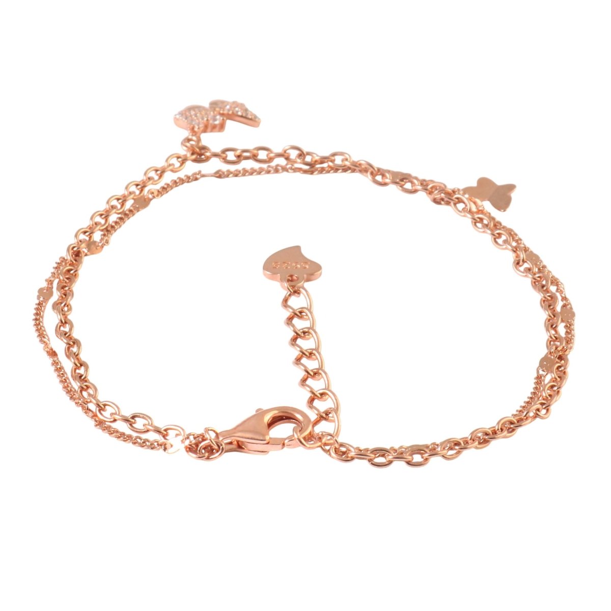 Butterfly CZ 925 Silver Rose Gold Layered Bracelet - Zirak Silver