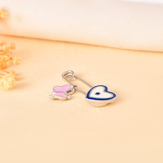 Butterfly - Heart Evil - Eye Safety Pin | Sterling - Silver Baby Brooch & Nazariya Charm - Zirak Silver