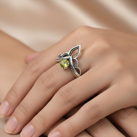 Citrine Crown Leaf Ring - Zirak Silver