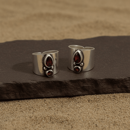 Crimson Duo Wide Silver Toe Ring - Zirak Silver