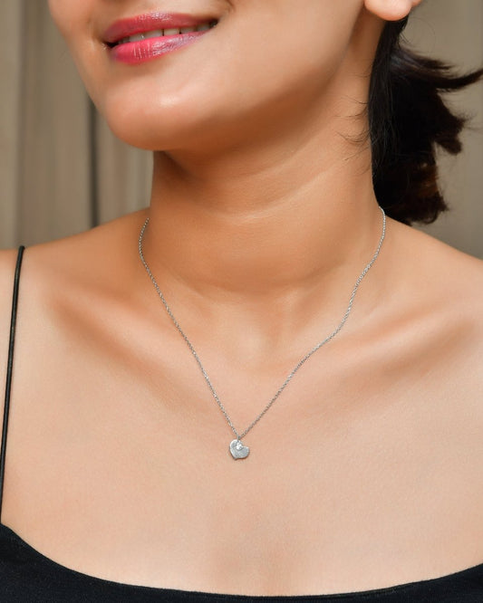 Dainty Sterling Silver Heart Pendant Necklace with White Crystal Charm - Zirak Silver