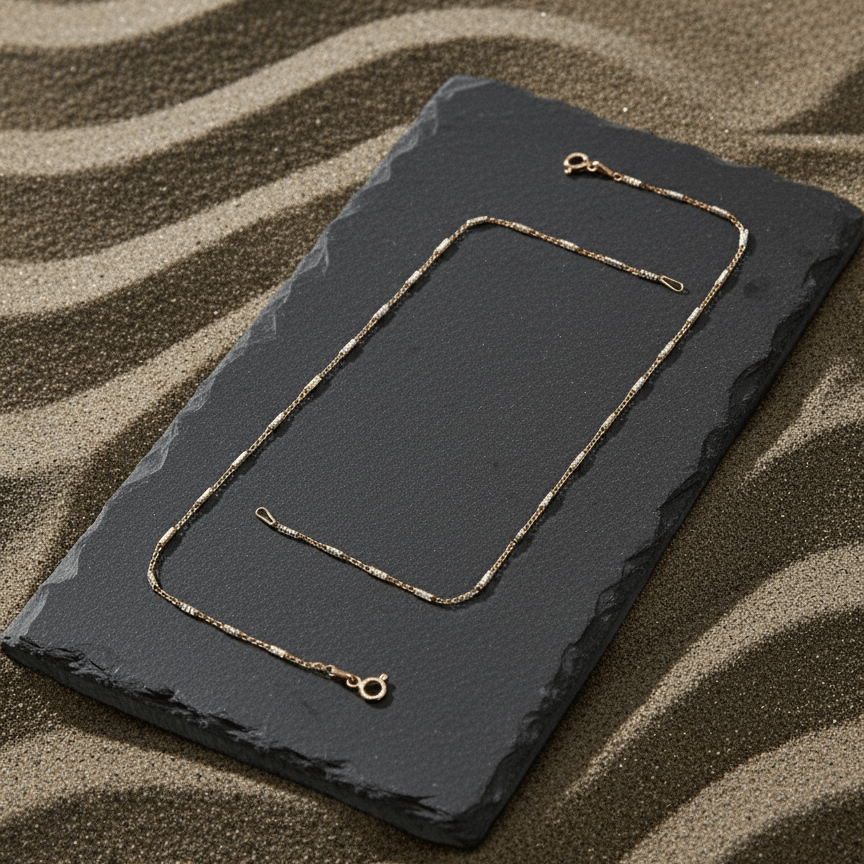 Delicate Two - Tone Sterling Silver Bead Chain Anklet - Zirak Silver