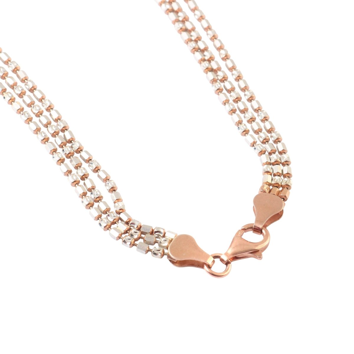 Dual Tone Silver Bead Chain Necklace with Rose Gold Clasp - Zirak Silver