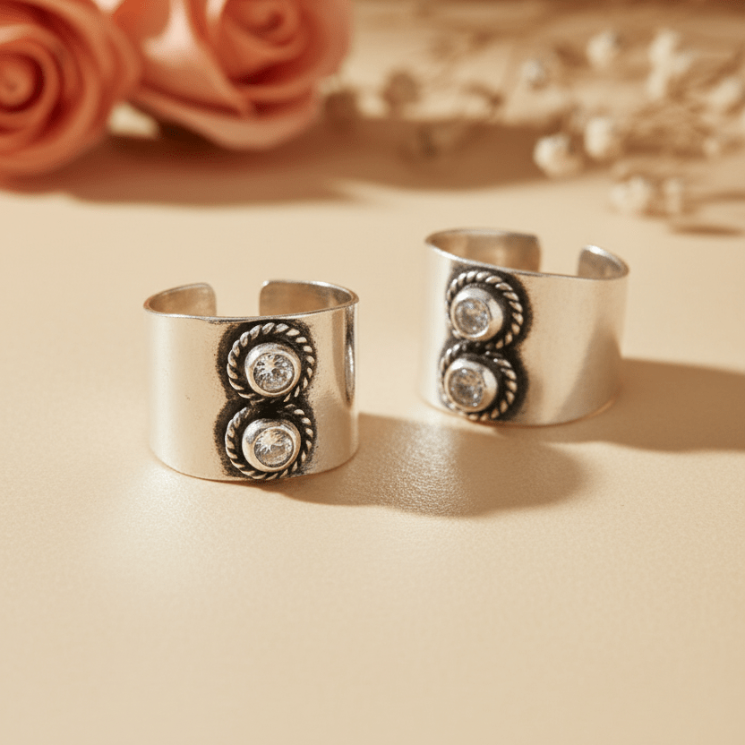Esha Clear Wide Toe Rings - Zirak Silver