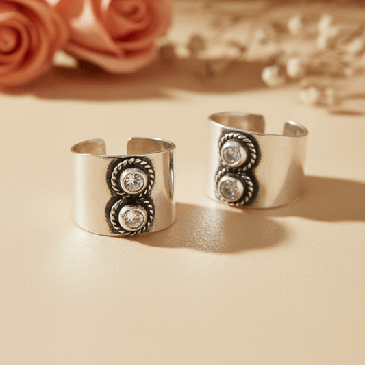 Esha Clear Wide Toe Rings - Zirak Silver