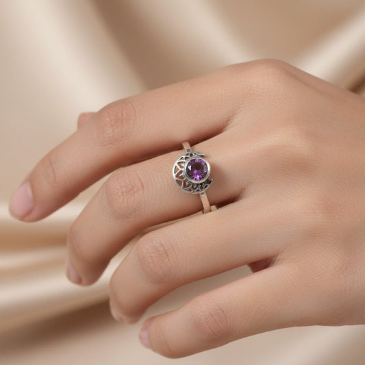 Geometric Amethyst Ring - Zirak Silver