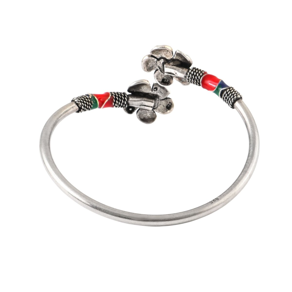 Handcrafted 925 Silver Floral Enamel Open Cuff Bracelet - Zirak Silver