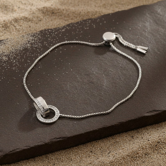 Interlocking Circle Bracelet – Sterling Silver Adjustable Bracelet with CZ Stones - Zirak Silver