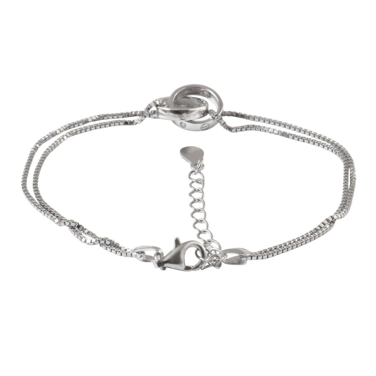 Interlocking Rings 925 Silver Double Chain Bracelet - Zirak Silver