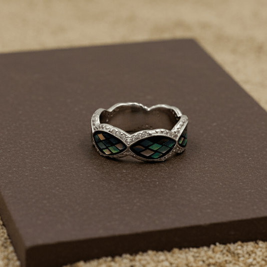 Iridescent Mosaic Inlay Silver Band - Zirak Silver