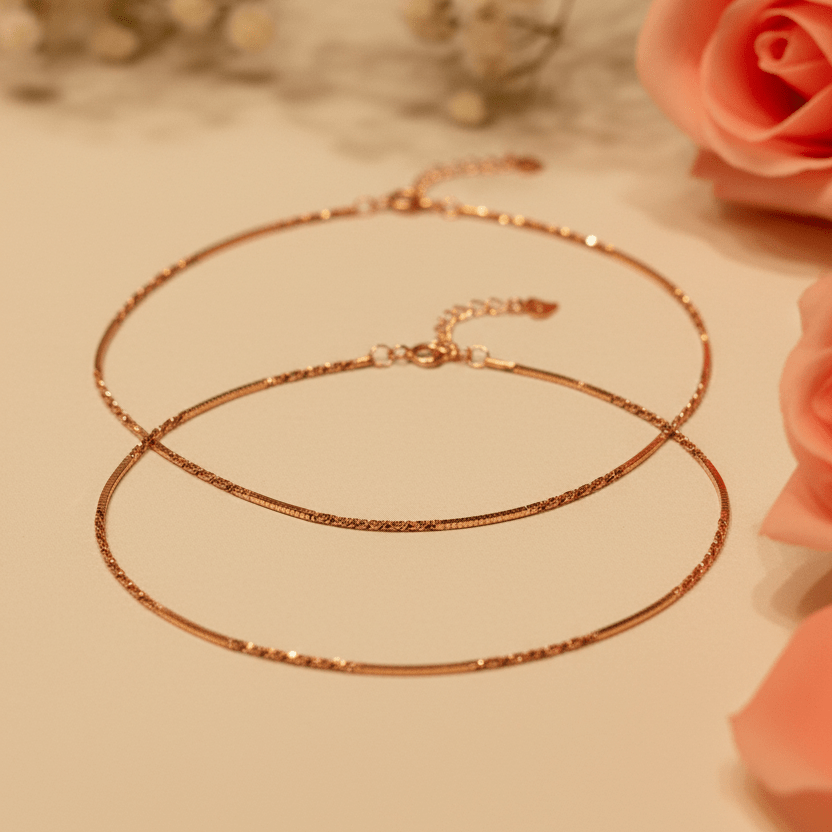 Kiran Diamond - Cut Rose Gold Anklets - Zirak Silver