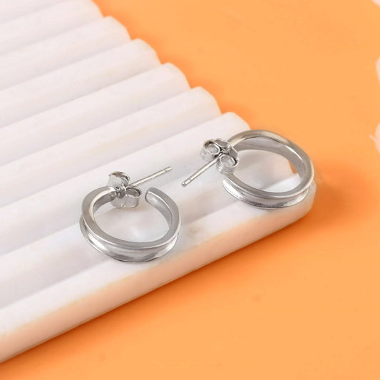 Minimal Silver Hoop Stud Earrings | 925 Sterling Silver Small Hoops for Women & Men - Zirak Silver