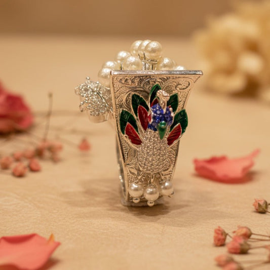 Moti Filigree Peacock Ring - Zirak Silver