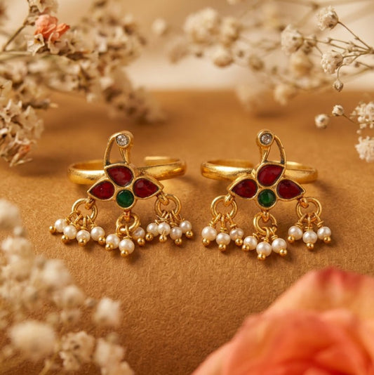 Moti Phool Noor Toe Ring - Zirak Silver