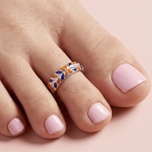 Multicolor Enamel 925 Silver Toe Ring - Zirak Silver