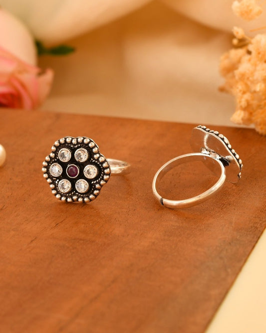 Navya Multi - Stone Toe Rings - Zirak Silver