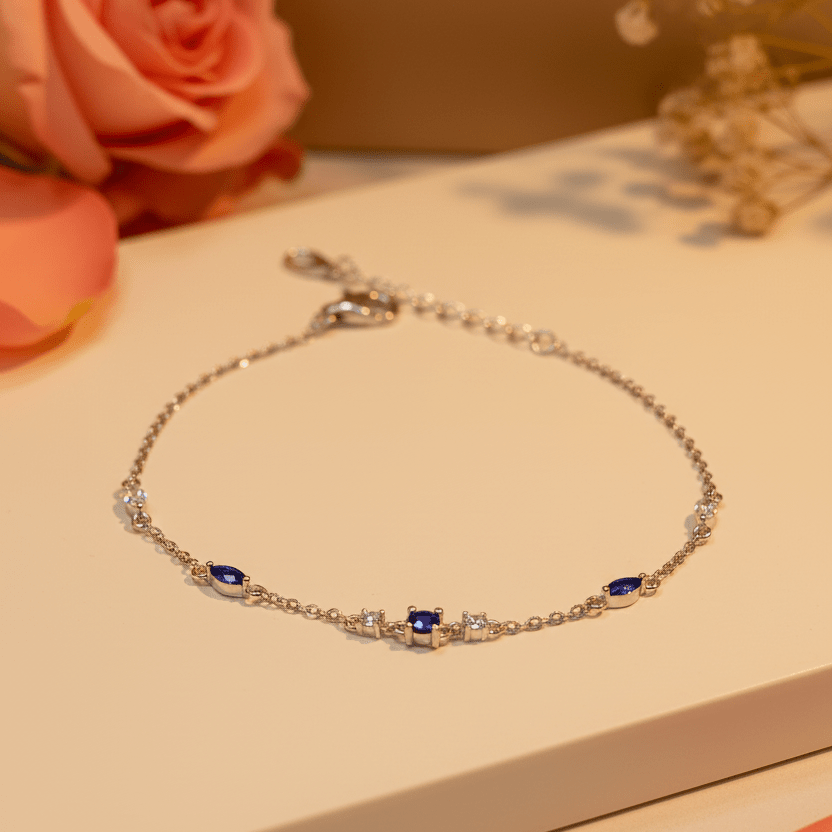 Neelam Sapphire Blue Station Bracelet - Zirak Silver