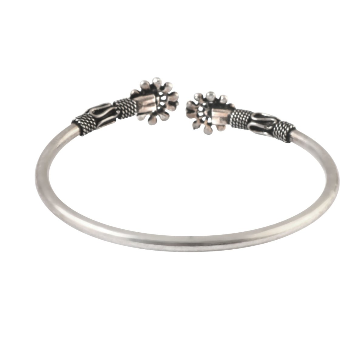 Oxidised 925 Silver Tribal Sun Motif Open Cuff Bangle - Zirak Silver