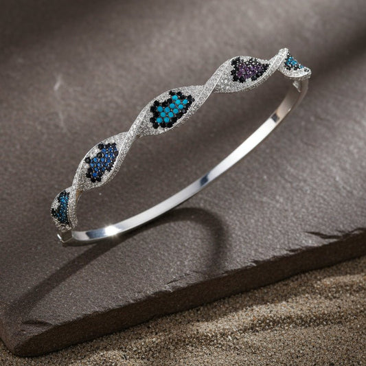 Oxidized 925 Silver Floral Cuff Bracelet – Handcrafted Open Kada - Zirak Silver