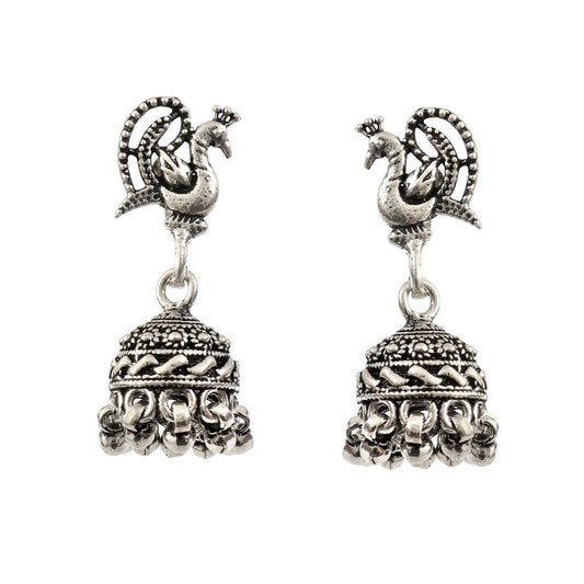 Peacock Charm 925 Silver Jhumki - Zirak Silver