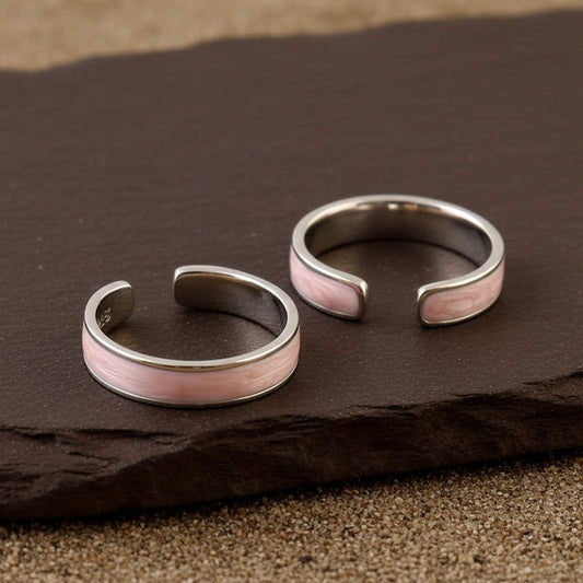 Pink Enamel Adjustable Silver Toe Ring | 925 Sterling Silver Band Toe Ring for Women - Zirak Silver