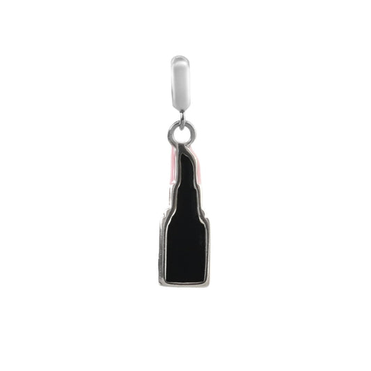 Pink Lipstick Charm in 925 Silver with Black Enamel - Zirak Silver