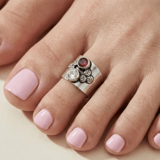 Purple Stone Wide 925 Silver Toe Ring - Zirak Silver