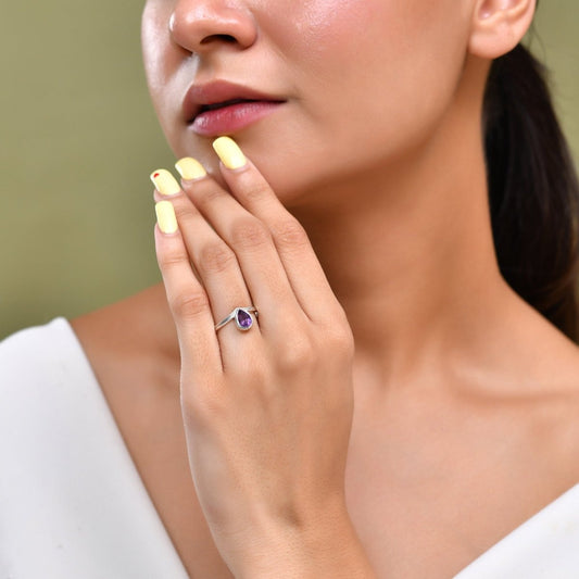 Raindrop Amethyst Ring - Zirak Silver