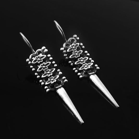 Rectangular Floral 925 Silver Earrings - Zirak Silver