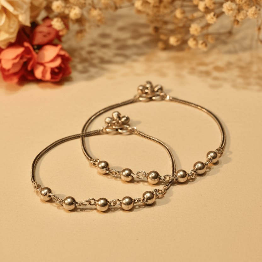 Roopa Beaded Silver Anklets - Zirak Silver