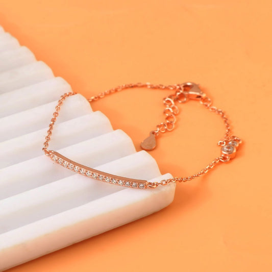 Rose Gold Bar Bracelet with CZ Stones – Elegant Adjustable Chain Bracelet for Women - Zirak Silver