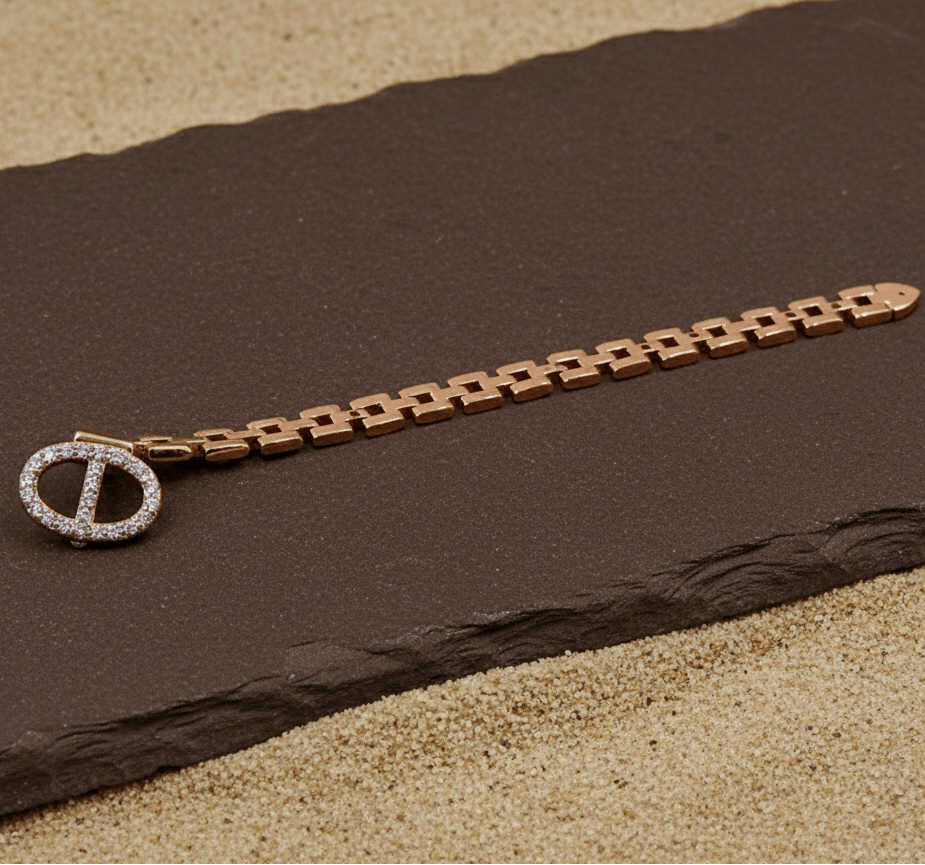 Rose Gold Chain - Link Statement Ring – Oval Crystal Emblem Ring - Zirak Silver