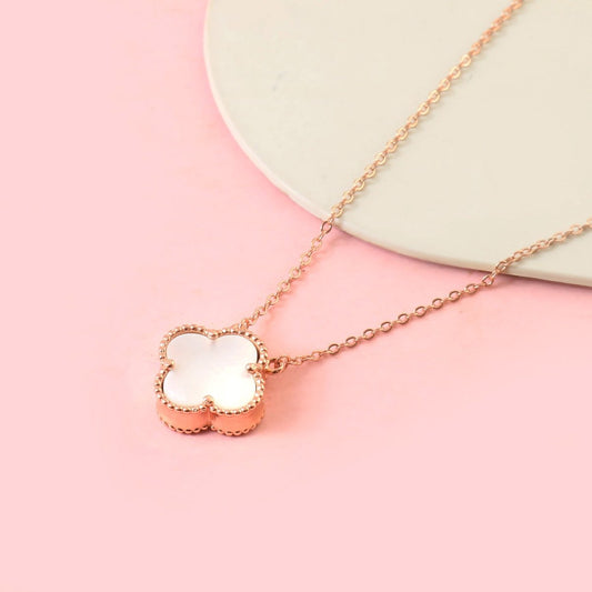 Rose Gold Clover Necklace | Reversible Black & White Mother of Pearl Pendant | 925 Silver Good Luck Jewelry - Zirak Silver