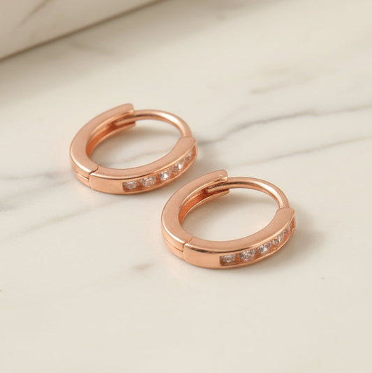 Rose Gold CZ Huggie Earrings – Minimalist Hoop Earrings for Everyday Elegance - Zirak Silver