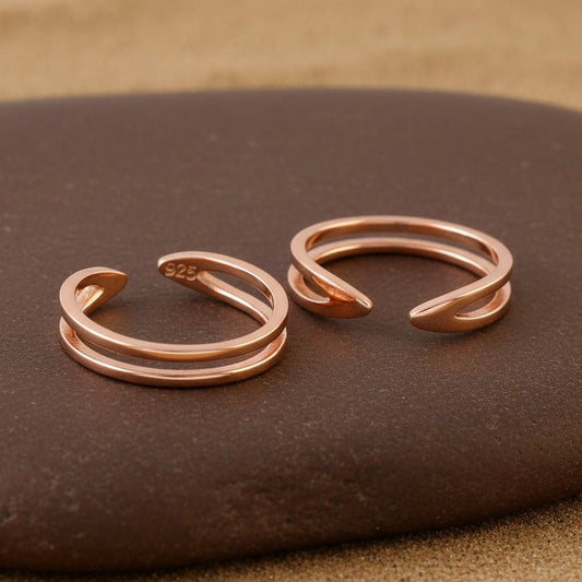 Rose Gold Double Band Toe Ring | 925 Sterling Silver Adjustable Toe Ring for Women - Zirak Silver