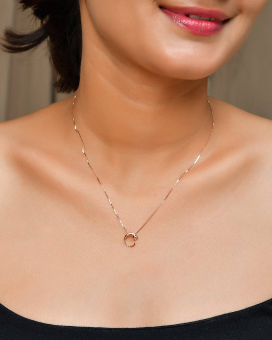 Rose - Gold “Love” Open - Circle Necklace with Cubic Zirconia – Dainty Everyday Pendant - Zirak Silver
