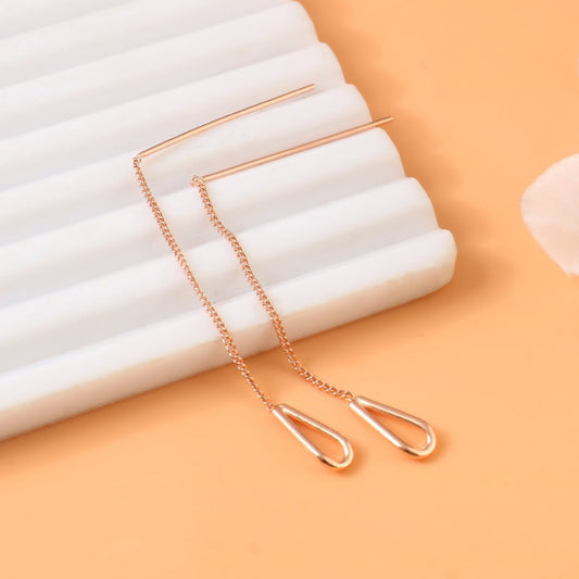 Rose Gold Teardrop Threader Earrings – Minimal Chain Drop Earrings in 925 Sterling Silver - Zirak Silver