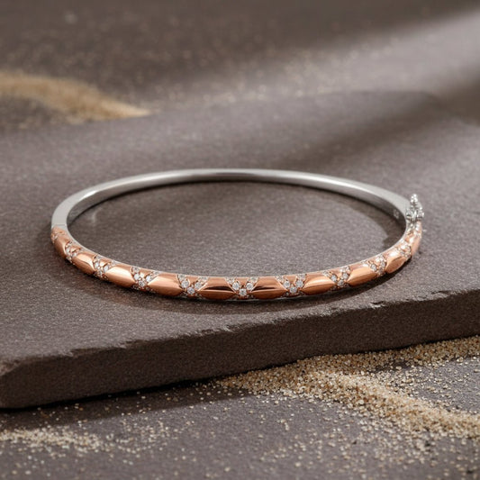 Rose Gold X - Pattern Silver Bacelet - Zirak Silver