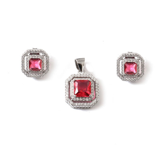 Ruby Princess Cut Pendant Set - Zirak Silver