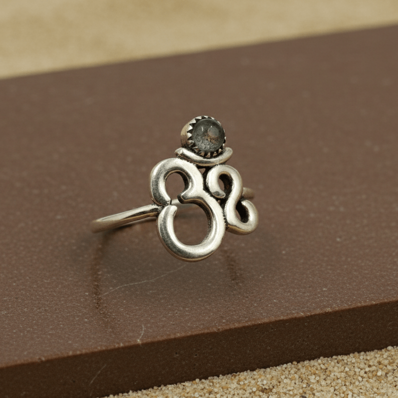 Sacred Om Silver Ring with Gemstone - Zirak Silver