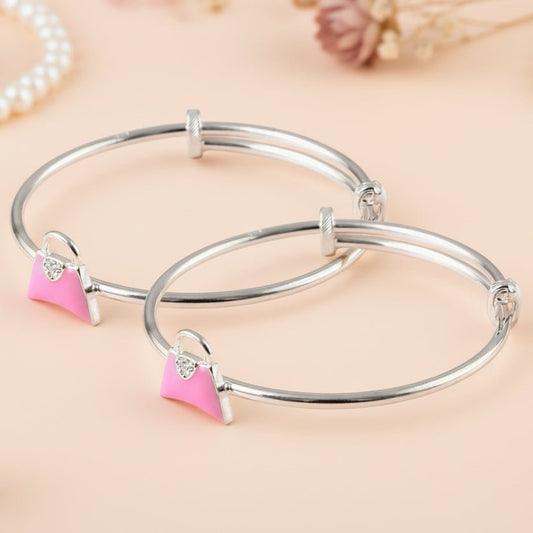 Silver Adjustable Bracelet Pair with Pink Handbag Charm - Zirak Silver