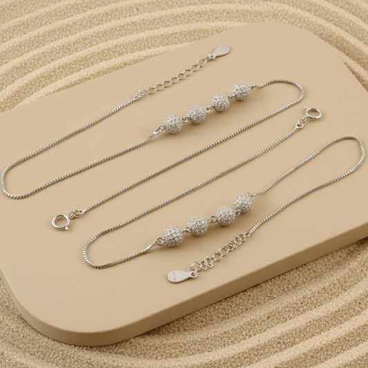 Silver Beaded Anklet | Textured Sparkle Ball Anklet | Adjustable Minimal Jewelry - Zirak Silver