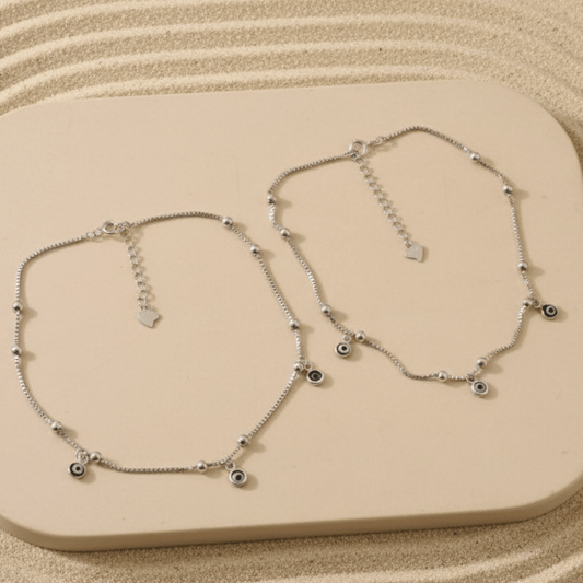 Silver Evil Eye Anklet | Adjustable Protection Anklet | Sterling Silver Beaded Jewelry - Zirak Silver